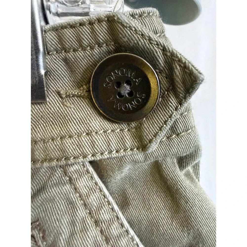 Sonoma Life Style Women 12P Olive Green Cargo Capri Pants Floral Cotton